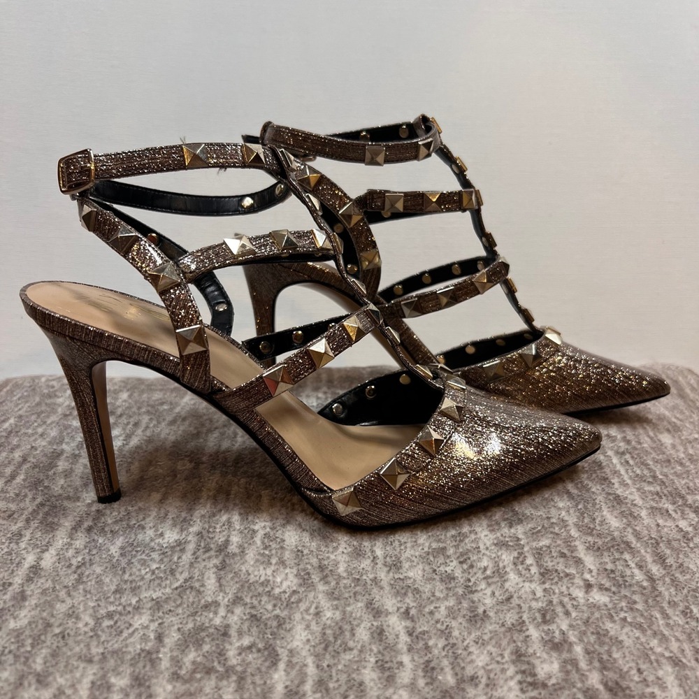 Mix No. 6 Liraven Pumps Women 7 M Metallic Bronze Studded Cage Stiletto Heel Y2K